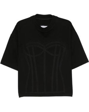 Hamza Corset-Detail Boxy Top - Black