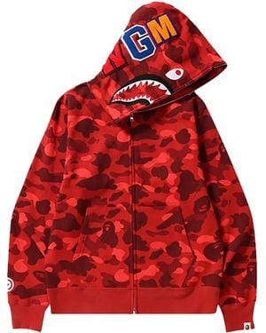 A Bathing Ape Camo Shark Zip-Up Hoodie - Red