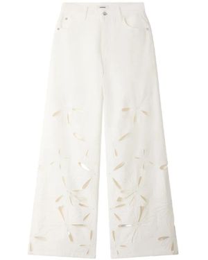 Sandro Floral-Detail Wide-Leg Jeans - White