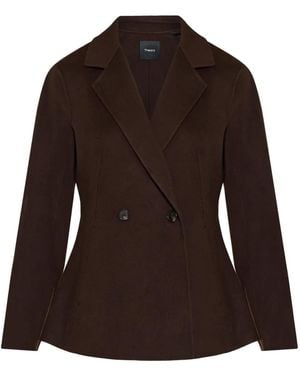 Theory Double-Breasted Fitted Blazer - Brown
