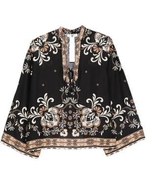 Twinset Floral-Print Tie-Fastening Blouse - Black
