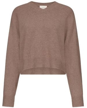 Loulou de Saison Anzor Lds V-Neck Ribbed-Detail Jumper - Brown