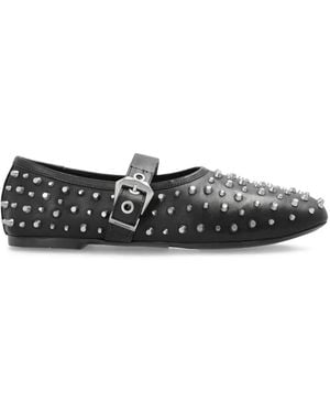 AllSaints Studded Buckle Leather Ballet Flats - White