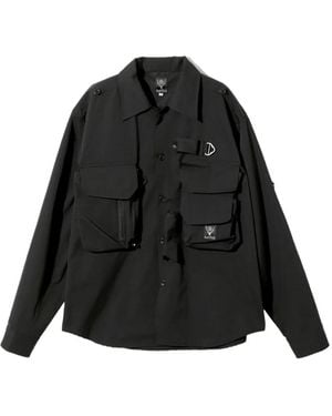 South2 West8 Overhemd Met Meerdere Zakken - Zwart