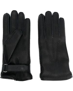 Brioni Touch-Strap Leather Gloves - Black