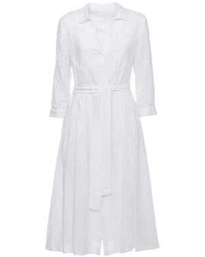 120% Lino Kleid Mit Lochstickerei - Weiß