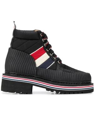 Thom Browne Tricolor Stripe Hiking Boots - Black