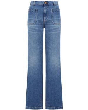 The Seafarer Patch-Pocket Flared Jeans - Blue