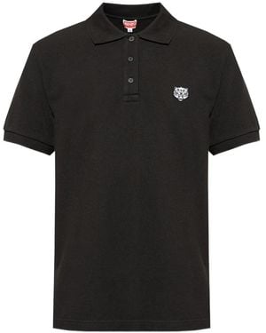 KENZO Tiger-Embroidered Polo Shirt - Black