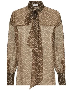 Brunello Cucinelli Dapple Silk Organza Shirt With Neck-Tie - Brown
