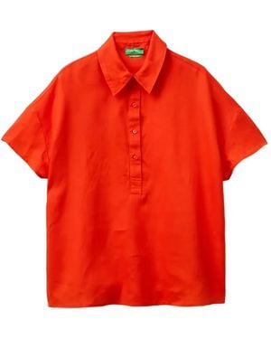 Benetton Blusa De Lino De Manga Corta - Rojo