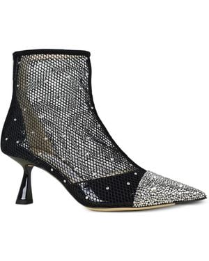 Jimmy Choo Crystal-Embellished Mesh Boots - Grey