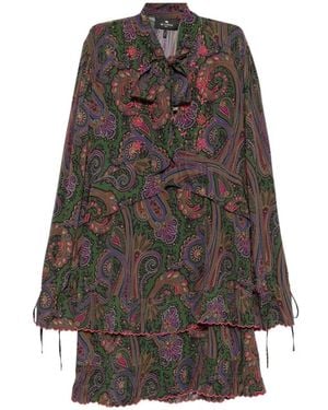 Etro Paisley-Print Ruffled Mini Dress - Brown