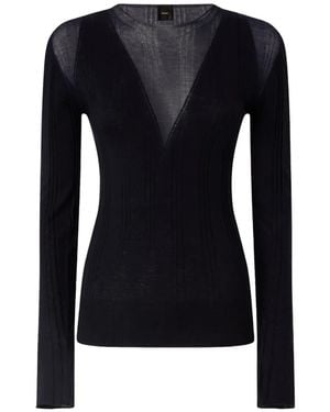 Pinko Lightweight Ribbed Jumper With Sheer Details - Blue