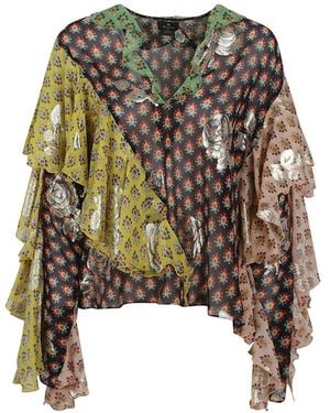 Etro Ruffled Floral-Print Top - Black