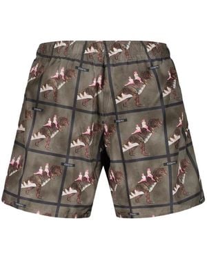 Iceberg Graphic-Print Grid-Pattern Board Shorts - Gray