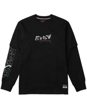Evisu Layered-Sleeve Graphic-Print T-Shirt - Black