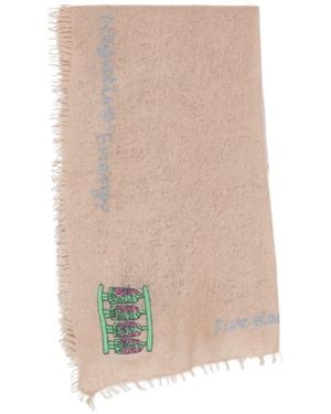 Mouleta Embroidered Frayed-Edge Scarf - Natural