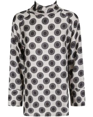 Alberto Biani Geometric-Print Silk Shirt - Gray