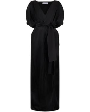LES FILLES D'EVA Belted Puffed-Sleeve Maxi Dress - Black