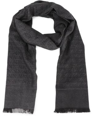 Isaia Monogram-Pattern Frayed Scarf - Black