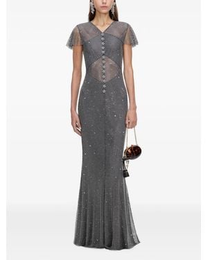 Self-Portrait Rhinestone-Embellished Fishnet Maxi Dress - Grey