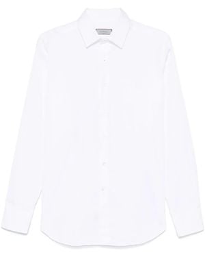 Canali Twill Cotton Button-Down Shirt - White