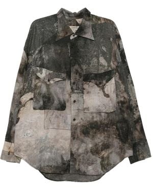 Ziggy Chen Digital Print Silk Shirt - Grey