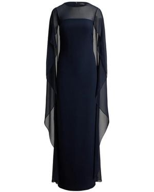 Ralph Lauren Cape-Overlay Georgette Gown Maxi Dress - Blue