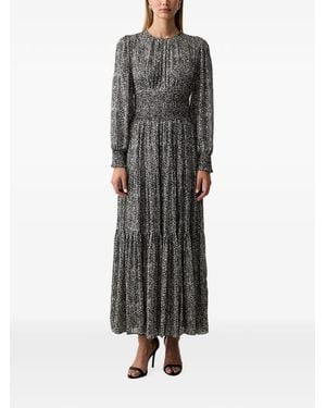 MICHAEL Michael Kors Printed Smocked Georgette Maxi Dress - Gray