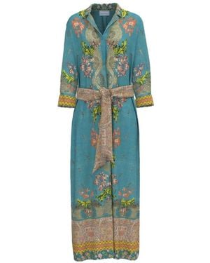 Pierre Louis Mascia Aloe Floral-Print Maxi Shirt Dress - Blue