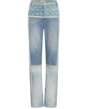 Marine Serre Reißverschluss-Jeans mit Mond-Print - Blau