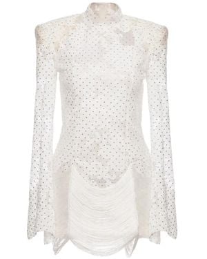 Nissa Fringed-Hem Lace Mini Dress - White