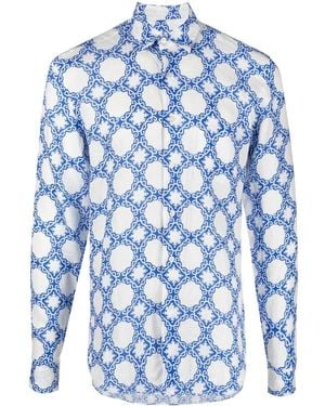 Peninsula Geometric-Print Long-Sleeve Shirt - Blue