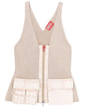 DIESEL V-Neck Pocket Cotton Top - Pink