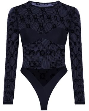 Marine Serre Moonogram Mesh Flock Bodysuit - Blue