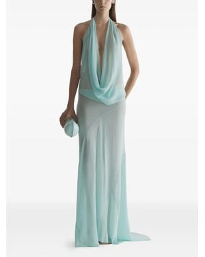 Mugler Halterneck Draped Dress - Blue