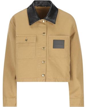 Balenciaga Leather-Collar Cropped Jacket - Natural