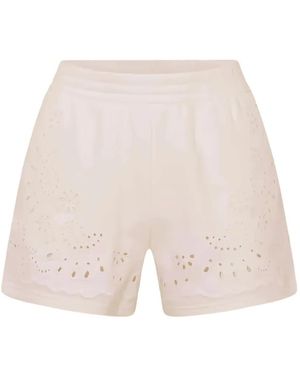 LoveShackFancy Broderie-Anglaise Scalloped-Hem Shorts - Natural