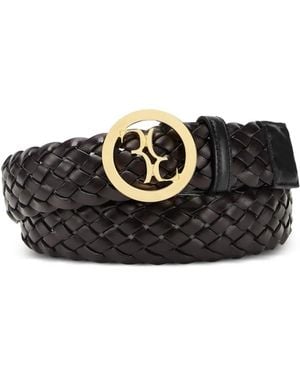 Billionaire Braided Logo-Buckle Leather Belt - Black