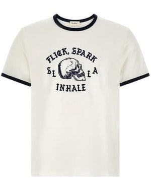 Second/Layer Camiseta Flick, Spark, Inhale Ringer Con Calavera Estampada - Blanco
