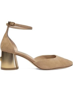 Casadei 50Mm Ankle-Strap Block-Heel Court Shoes - Natural