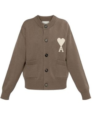 Ami Paris Cardigan Ami De Cœur À Patch Logo - Marron