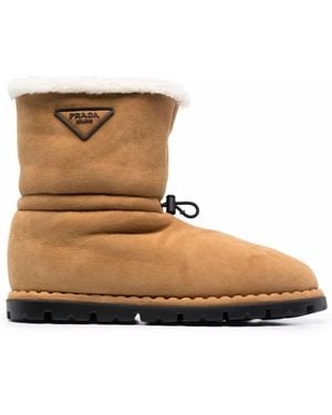 Prada Camel Shearling Ankle Boots - Brown