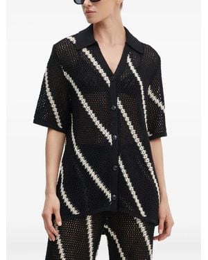 Samsøe & Samsøe Striped-Pattern Short-Sleeve Cardigan - Black