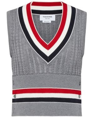 Thom Browne Cricket Rwb Stripe Baby Ladder Cable Shrunken Vest - Gray