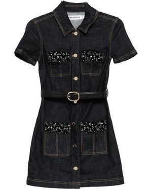 Self-Portrait Embellished Denim Mini Dress - Black