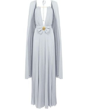 Elisabetta Franchi Pleated Cape Maxi Dress - White