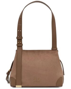 ARMANI EXCHANGE Logo-Debossed Suede-Effect Tote Bag - Brown