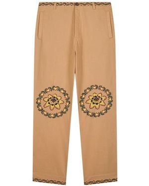 BAZISZT Floral Embroidery Trousers - Natural